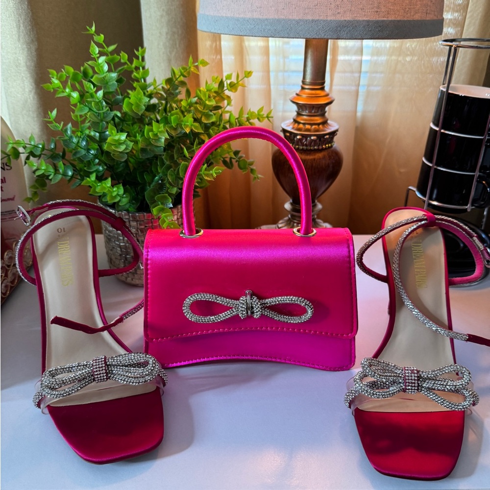 Dream Pairs Red Heels with Rhinestone Bow